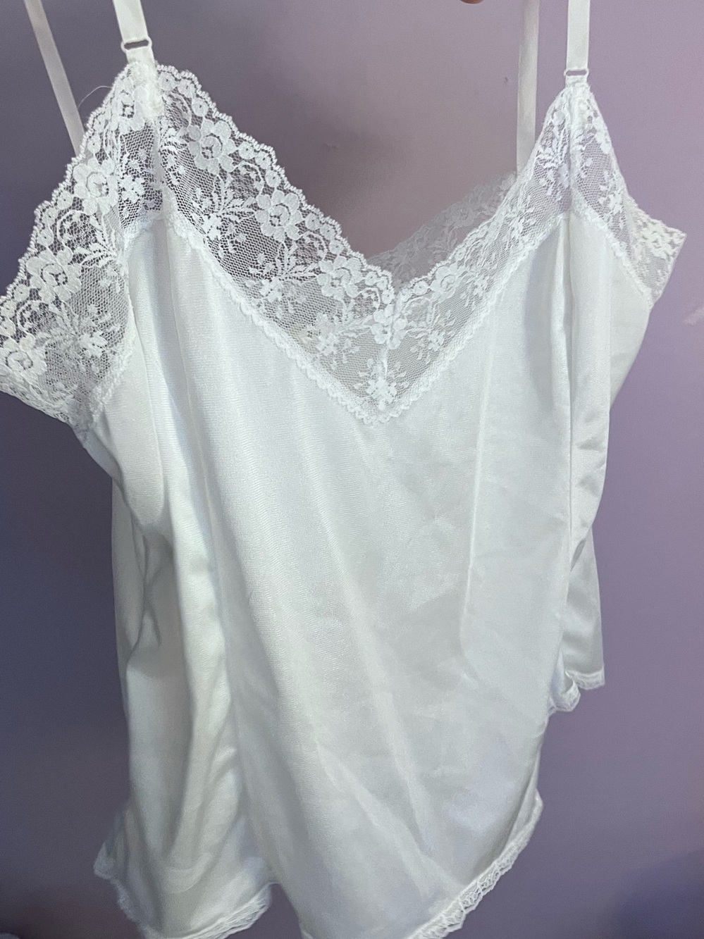 Delicate Lace Trim Satin Camisole in White